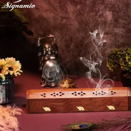 signamio 2pcs Wooden Horizontal Mini Agarbatti and Dhoop Holder Wooden Incense Holder image 3