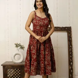 nayo Women Ethnic Dress Maroon Midi/Calf Length Dress-picture-21