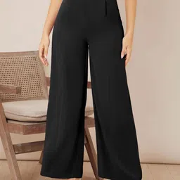 kotty Women Straight Fit Black Viscose Rayon Trousers-picture-44