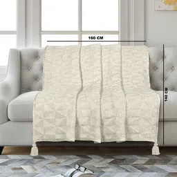 saral home Beige Cotton and Polyester Geometric 55 x 63 Inches Throw image 2