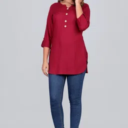 style ganga Casual Cuffed Sleeves Solid Women Maroon Top image 5