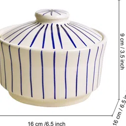 stylemyway Ceramic Serving Bowl “Blue Kasa Line” Ceramic Striped Serving Donga with Lid (White and Blue) image 4