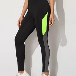 kgn hub Color Block Women Black Tights-picture-15