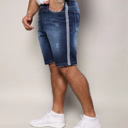 instafab plus Striped Men Denim Blue Denim Shorts image 2