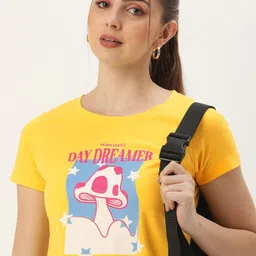 kook n keech Women Graphic Print Round Neck Pure Cotton Yellow T-Shirt-picture-10