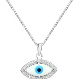 Femme Jam 925 Sterling Silver Mother of Pearl Evil Eye Pendant & Chain for Women & Girls Swarovski Crystal White Gold Pendant-picture-30