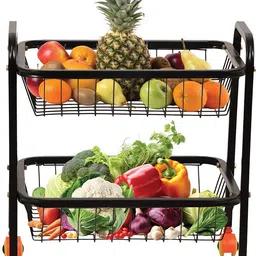 jabox 2-Tier Modern Kitchen Storage Spice Fruits and Vegetable Organizer Wheel Stand Iron Kitchen Trolley-picture-20