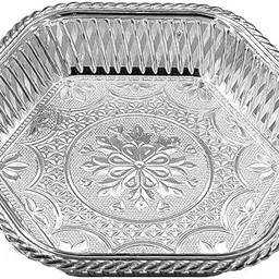 sai praseeda Decorative Non Metallic Silver Finish Serving Plates (18 x 18 x 5 cm)-Pack of 6 Tray Serving Set image 5