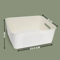 richcraft Plastic Storage Basket Set of 2 - White Multipurpose Home Organizer Storage Basket image 4