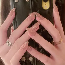 the pink truck Set of 24 Artificial Reusable Nails in Golden Glitter Design with Glue Golden-picture-16