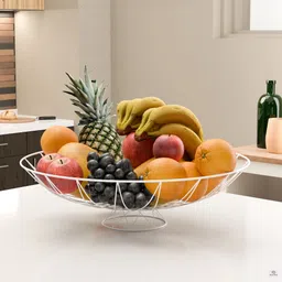 Metal Fruits & Vegetables Basket Bowl with Holding Stand | Wrought - White Iron Fruit & Vegetable Basket-image-92
