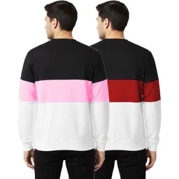 kroptee Pack of 2 Men Colorblock Round Neck Cotton Blend Red, Pink T-Shirt image 2