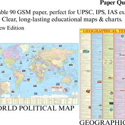 eoimarketing Pack of 2 World Political & Geographical Term Chart Map | 70x100 cm / 28x40 inch | 90 GSM Thick Paper | Extra Quality Print | New Edition with QR Code | SSC, UPSC & Competitive Exams Paper Print Paper Print image 3