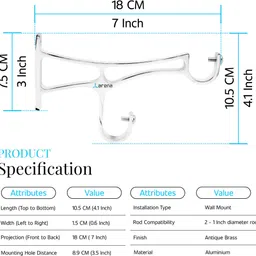 arena Silver Rod Rail Bracket, Curtain Hooks, Curtain Knobs Metal image 2