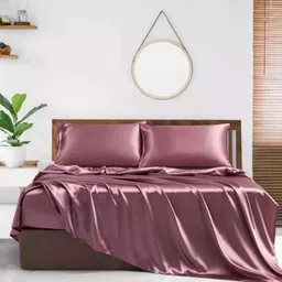 coolbeds Rose Gold Solid 400 TC Satin Single Fitted Bedsheet with 2 Satin Pillow covers image 2