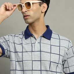 getgolf Men Checkered Polo Neck Cotton Blend Grey T-Shirt-picture-28
