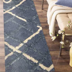 obsessions Blue Abstract Polyester 59x24 Inches Machine Made Floor Runner image 1