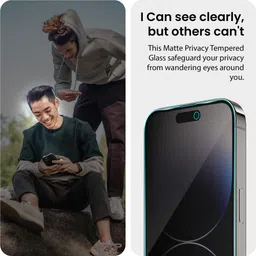 armourpro Screen Protector Accessory Combo for iPhone 14 Pro Max, Privacy Matte Anti Spy Tempered Glass with Cable Protector image 3