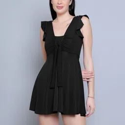 n-gal Frock Style with Inner Short Swimwear Swimming Costume Swimsuit for Women Solid Women Swim-dress Black Swimsuit-picture-12