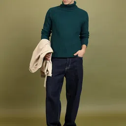 highlander Men Solid Turtle Neck Green Sweater image 3