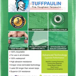 tuffpaulin 12FT X 9FT 90 GSM Green Tent - For Truck body, Car, Bike, Grain Covers, Pond Liners-picture-10