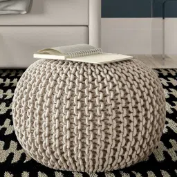 riance creations Romania Knitted Pouffe in Beige Colour image 1