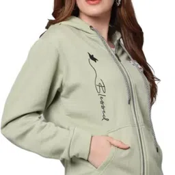 wearspot Women Printed Hooded Neck Green Sweater-picture-13