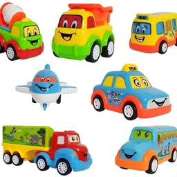 griva Unbreakable Pull Back Texi Car Truck Bus Plane Toy for Boy girl Kids -Pack of:7 image 1