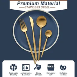 manishaware Dare to Dazzle with Dynamic Gold Silverware | Design H 4-Piece Setting Stainless Steel Cutlery Set image 3