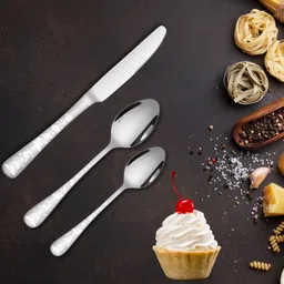 motka Sterling Silver Silverware Set | 5-Piece Flatware with Christmas Printed Handle Stainless Steel Cutlery Set image 4