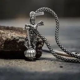 fashow Devotional Hanuman Gada Locket for Men and Boys Silver Stainless Steel Pendant image 3