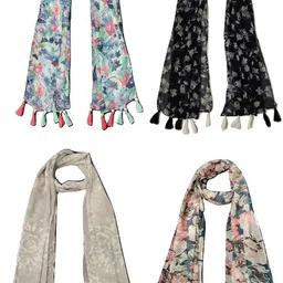 Printed Chiffon Women Multicolor Scarf, Stole, Fancy Scarf-image-46
