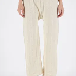 Women Relaxed Cream Wool Trousers-image-34