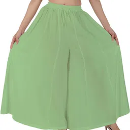 Women Flared Light Green Viscose Rayon Trousers-image-6