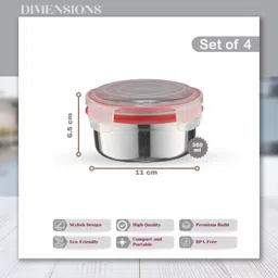 trueware Stainless Steel Clip N Close BPA Free, Leak Proof, Airtight Set of 4 Containers Lunch Box image 2