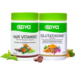 OZiva Hair Vitamins with DHT & Omega-3, 60 Capsules + Glutathione Builder, 60 Capsules with Grapseed for Hairfall control & Skin Brightening, Combo Pack-image-11