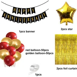 r g accessories Gold Red Balloon And Happy Anniversary Banner Decoration Combo Kit(pack of 106) image 2