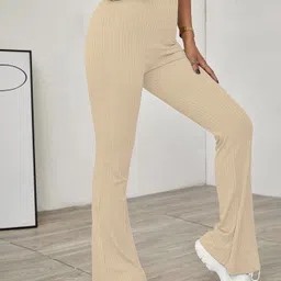 sugathari Women Slim Fit Beige Lycra Blend Trousers image 4