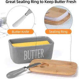 liotiz Ceramic Storage Bowl Ceramic Storage Bowl Ceramic Large Butter Box Dish with Knife - Airtight food Disposable image 4