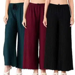 Pack of 3 Women Straight Fit Maroon, Green, Black Lycra Blend Trousers-image-1