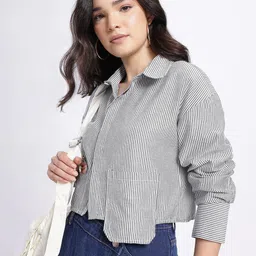glitchez Women Boxy Fit Striped Casual Shirt-picture-31