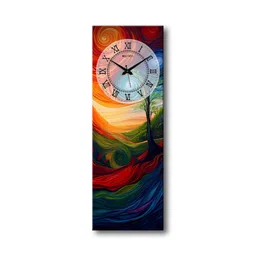 olive tree Multicolour Rectangle 24 Inches Wooden Wall Clock (Abstract) image 4