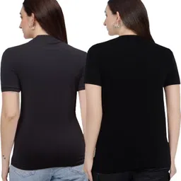 shaun Pack of 2 Women Self Design Round Neck Polyester Black T-Shirt-picture-14