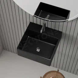 nekstone Wall Mount basin & tebal top basin Ceramic Wash Basin xeno black Wall Hung Basin image 1