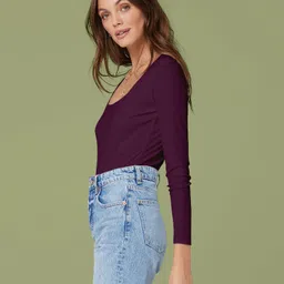 navyankaa Casual Regular Sleeves Solid Women Purple Top image 3