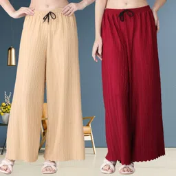 irha Pack of 2 Women Relaxed Cream, Maroon Polyester Trousers-picture-15