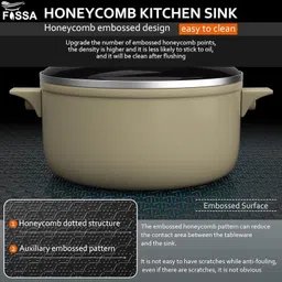 fossa Honeycomb Embossed 37"x18"x10" Double Bowl with Tap Hole Handamde Kitchen Sink Black Nano Coating Stainless Steel (Brushed Finish) With Acceressories Vessel Sink image 3