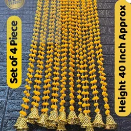 gav sakhi handicrafts 4Piece_Yellow_Pom Toran artificial marigold flower golden bells for door Toran-picture-39