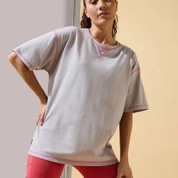 cult Women Solid Round Neck Polycotton Grey T-Shirt image 1