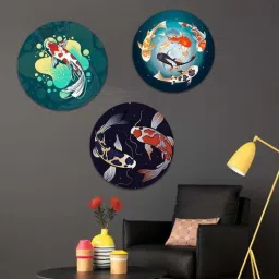 Round Blue Prized Koi Pond Canvas Set Of 3 Art Print By The Artment-image-89